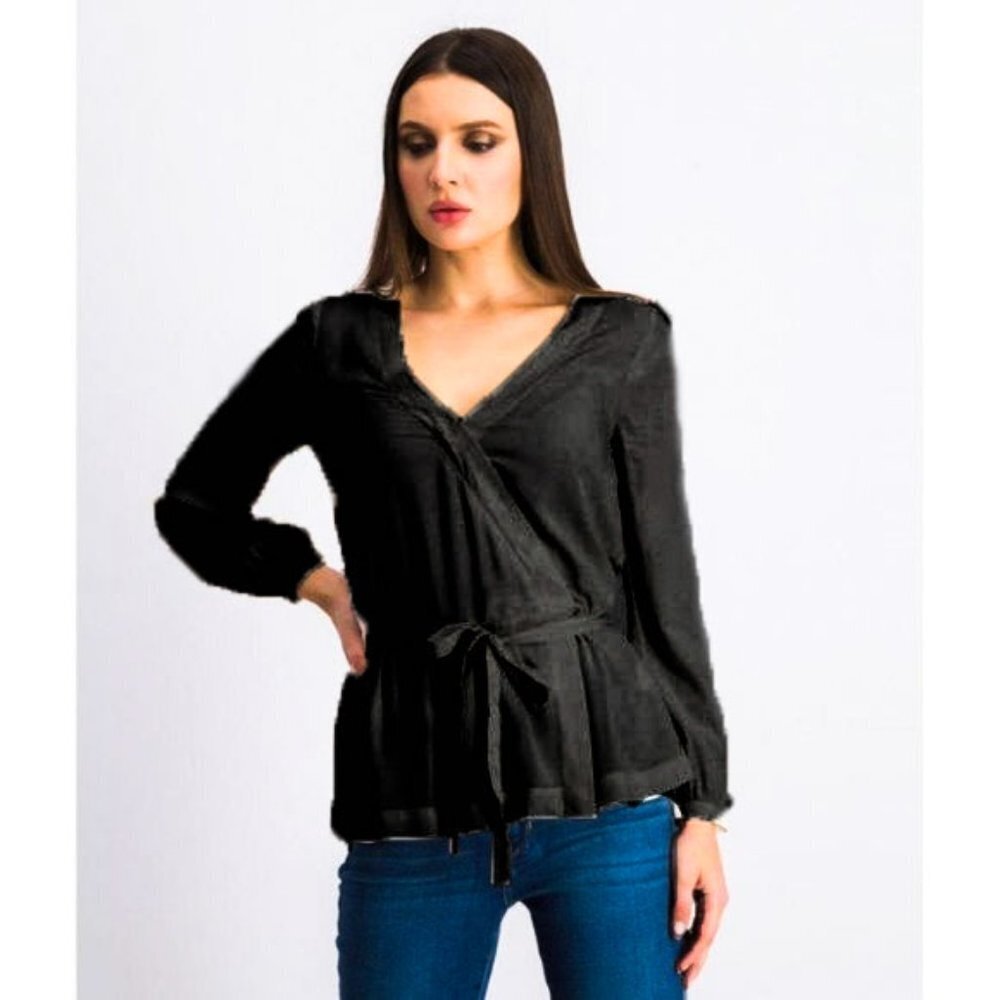 J. CREW MERCANTILE Black Faux Wrapped Top K4944 Black Size 6